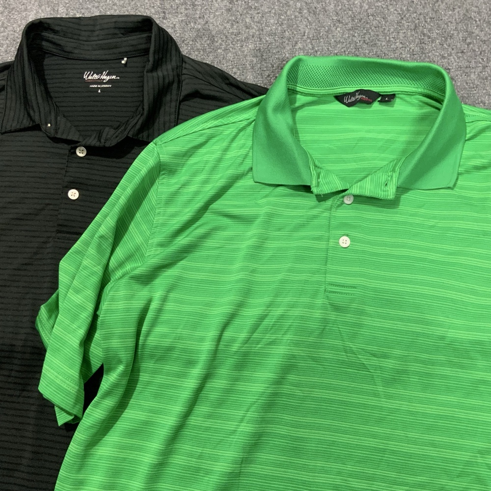 Walter Hagen Golf Polo Shirt Men’s Large 2 Pack Black Green Stripe Performance